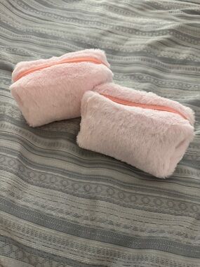 Plush Pink Fuzzy Zip Pouch Duo
